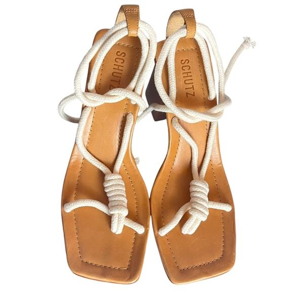 SCHUTZ Angieh Rope & Leather Sandals Womens 11 White Strappy Heel New With Tags - Picture 5 of 12
